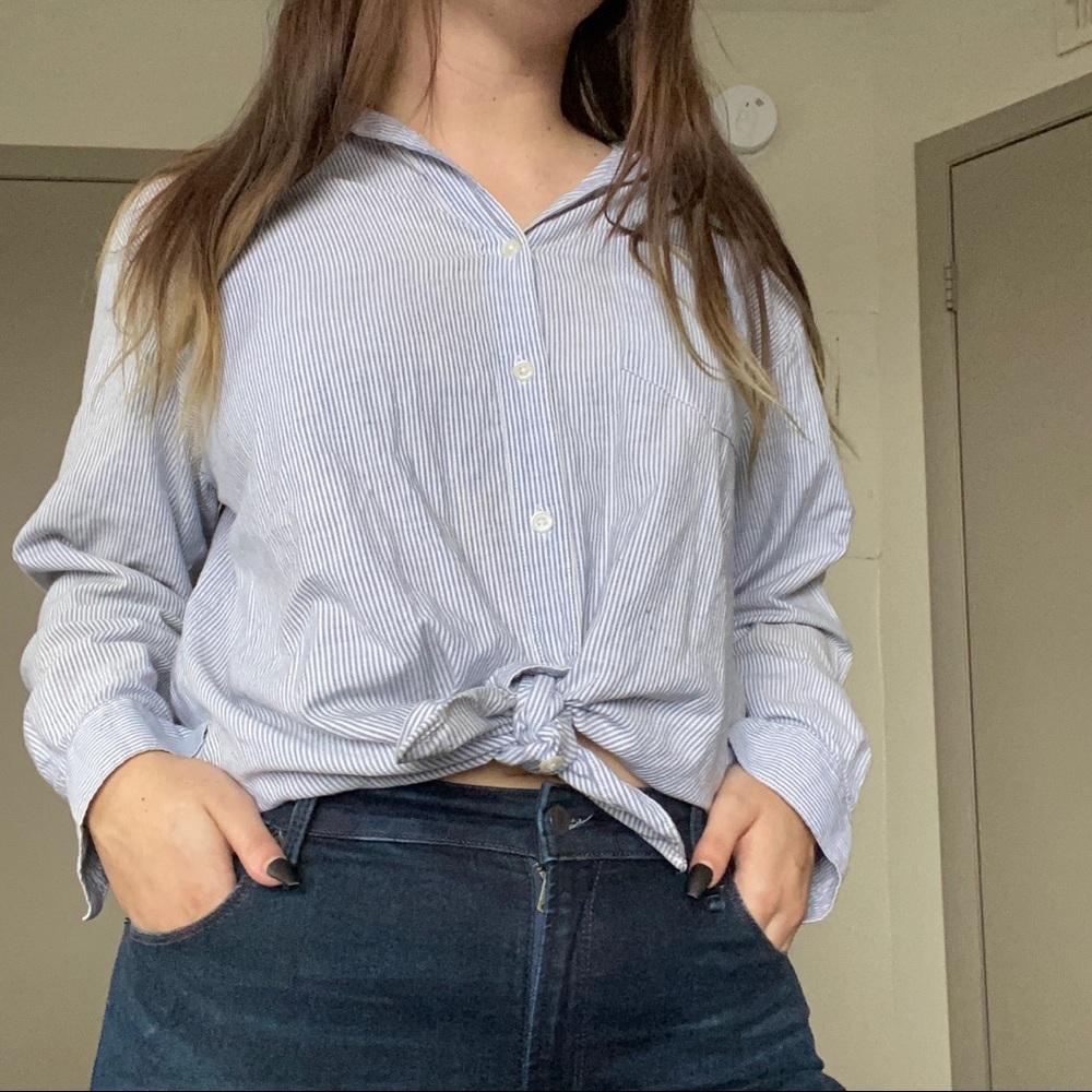 blue and white striped button up shirt vintage